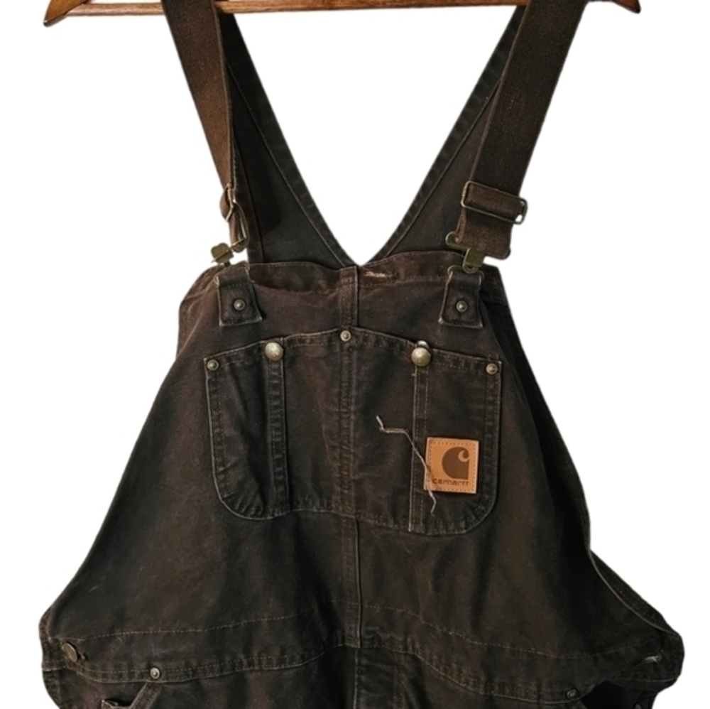Carhartt Bibs‎ Overalls Quilt Insulated Duck Sandstone Men 42x32 R27- NOTE - Picture 5 of 16
